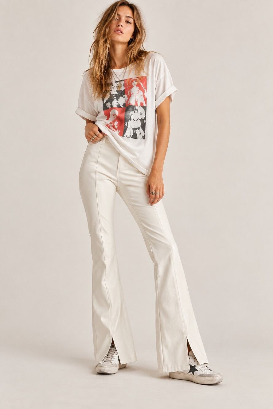 Free People Real Deal Slit Vegan Leather Flare Pants White Size 24